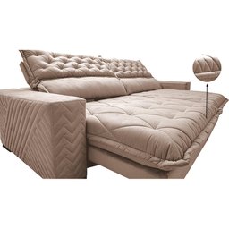 Sofá Retrátil e Reclinável 2.95m Molas Ensacadas Cama inBox Spazus com Bordado 3D Velusoft Bege - 1