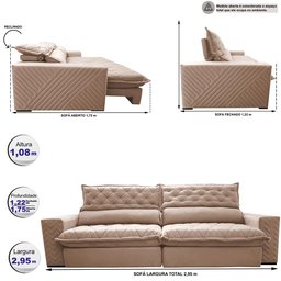 Sofá Retrátil e Reclinável 2.95m Molas Ensacadas Cama inBox Spazus com Bordado 3D Velusoft Bege - 3