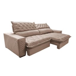 Sofá Retrátil e Reclinável 2.95m Molas Ensacadas Cama inBox Spazus com Bordado 3D Velusoft Bege - 7