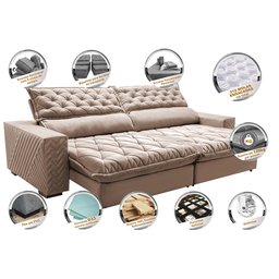 Sofá Retrátil e Reclinável 2.95m Molas Ensacadas Cama inBox Spazus com Bordado 3D Velusoft Bege - 4