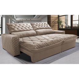 Sofá Retrátil e Reclinável 2.95m Molas Ensacadas Cama inBox Spazus com Bordado 3D Velusoft Bege - 2