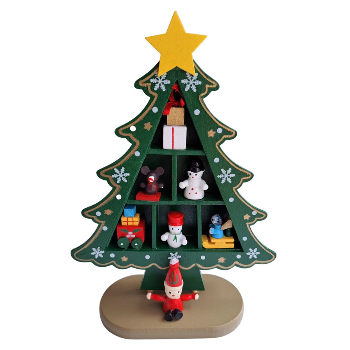 Arvore de Natal Madeira Natalino Papai Noel Boneco de Neve Decoraçao Mesa Sala Casa Ornamentaçao Adv