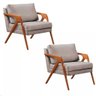 Kit 2 Poltronas Decorativa Mona Luxo Linho Cinza Claro Base Madeira Maciça - 1