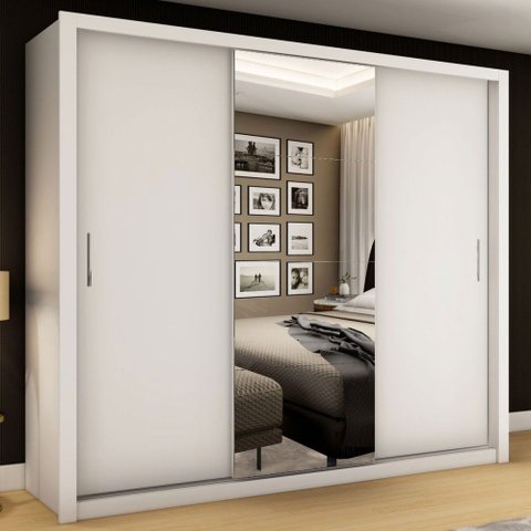 Guarda-roupa Casal Luana Plus 3 Portas 4 Gavetas com Espelho Branco - Pnr Móveis
