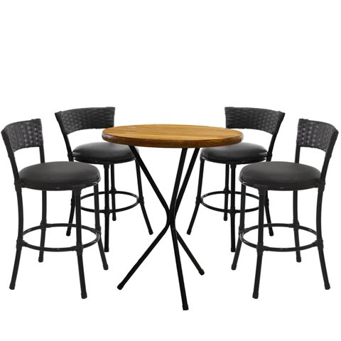 4 Banquetas Forts Baixa Fibra cor Preto Aço Carbono Pintura Eeletrostática com Bistrô