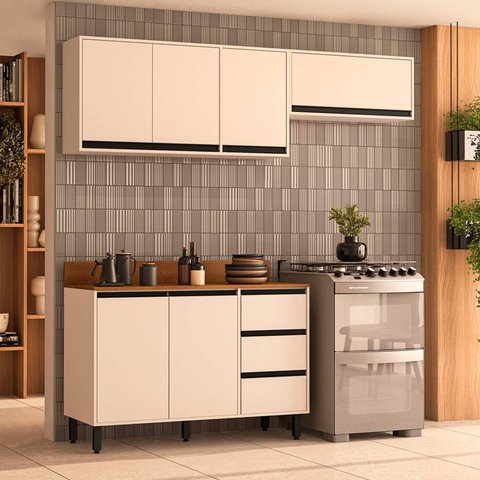 Armário de Cozinha Modulada Completa 3 Peças 200cm com Tampo 250039 Koya Politorno Móveis