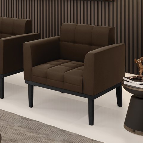Poltrona Decorativa Karen Pés Fixo em Madeira Preto Suede Marrom 19 - Gran Belo