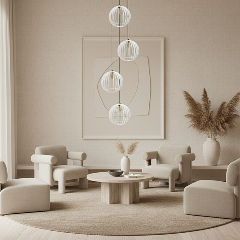 Lustre Pendente para Sala Pé Direito Duplo Quatro Ball P7 - Branco