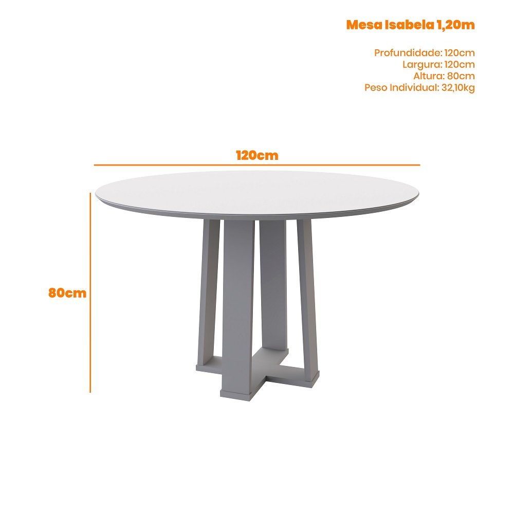 Mesa de Jantar Redonda 4 Lugares 1,20x1,20 Isabela Ypê OffWhite - 2