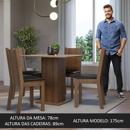 Conjunto Sala de Jantar Mesa Tampo de Madeira 4 Cadeiras Rustic/crema/preto Samara Madesa - 5