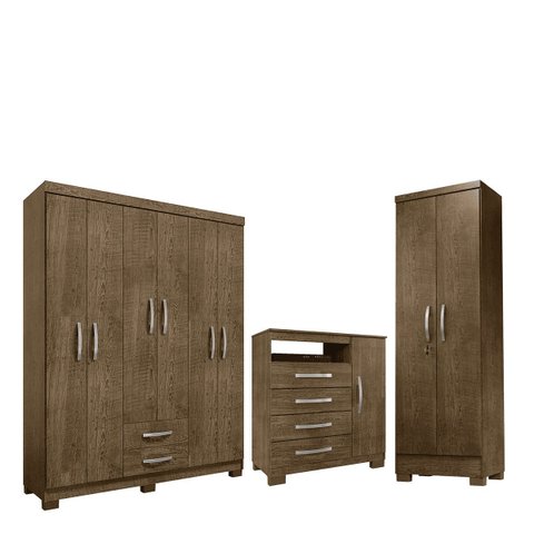 Conjunto Guarda Roupa 6 Portas com Cômoda e Multiuso - Edecasamoveis