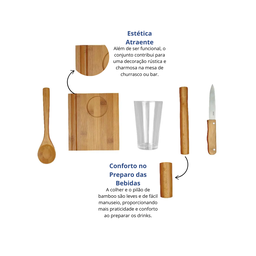 Conjunto para Caipirinha 5 Peças Bambu Copo Faca Colher Pilão e Tábua - 2