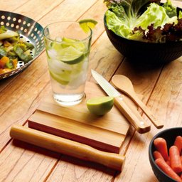 Conjunto para Caipirinha 5 Peças Bambu Copo Faca Colher Pilão e Tábua - 10