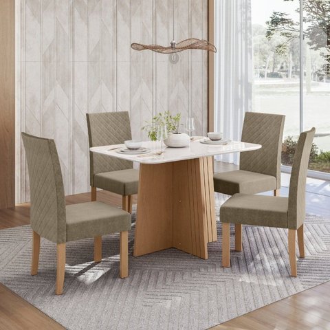 Conjunto Sala Jantar Isa 90cm Vidro 4 Cadeiras Elegance Amarelo/Mel/Caramelo
