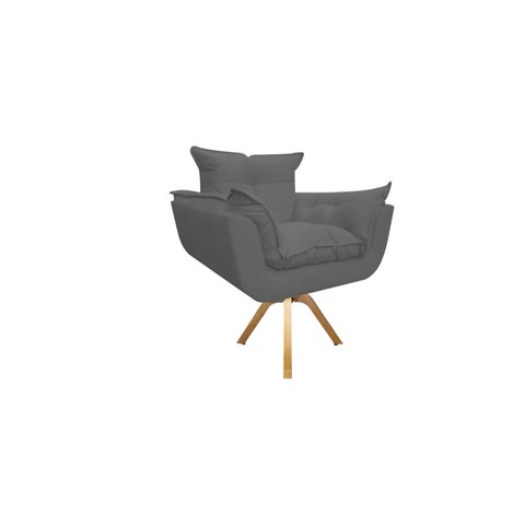 Poltrona Decorativa Opala Base Giratória Suede Cinza Mz Decor