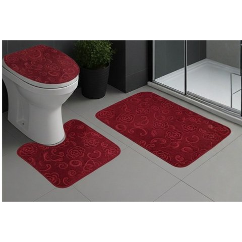 Jogo de Banheiro Antiderrapante Jardim 3 Pçs - Vermelho