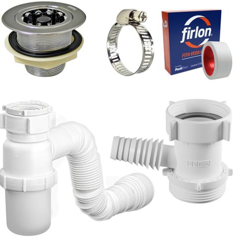 Adaptador para Máquina de Lavar Louça + Válvula Americana + Sifão Copo Universal + Abraçadeira 1" +