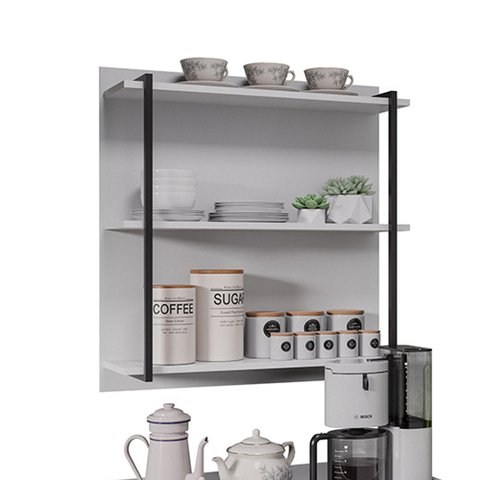 Prateleira Industrial Tripla Cozinha Suspenso de Parede Emi 70,5cm Branco M12 - D'Rossi