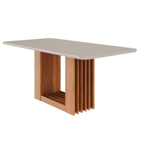 Mesa de Sala Jantar Ariela + Tampo em Mdf e Vidro Temperado Bordas Arredondadas 180cm Cinamomo/off