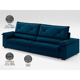 Sofá com Carregador Usb e Molas no Assento Retrátil Reclinável Nice 2,10m Velosuede - Netsofas - 4