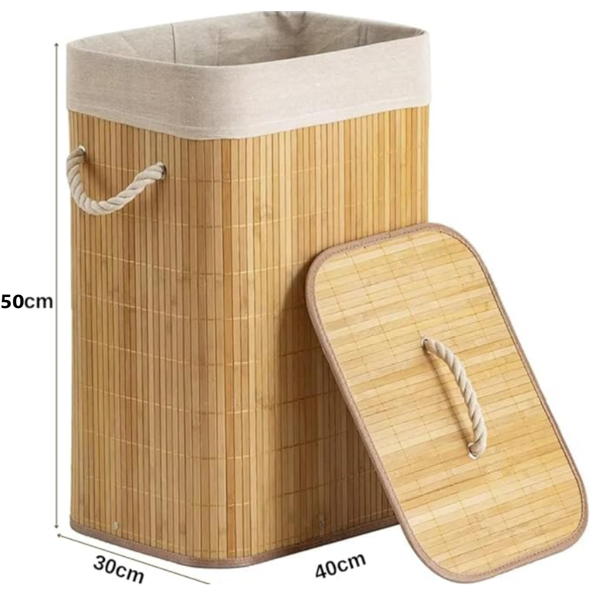 Kit Cestos de Fibra Natural Bambu com Forro Retangular Cesto Forrado Roupa Suja Organização Banheiro - 12