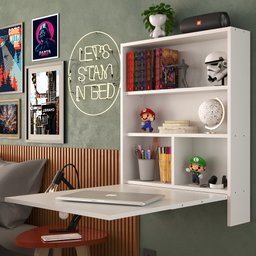 Mesa de Parede Multiuso com Armário Seven Branco - Moville Movelaria - 7