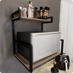 Suporte Microondas Forno Porta Temperos Parede Preto Otimização Espaço Cozinha Design Sofisticado Al - 1