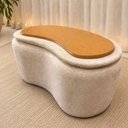 Ver imagem 1 de Puff Baú Formato Feijão em Bouclê Orgânico com Tampo Reversível Mesa ou Assento Bege Lh Móveis