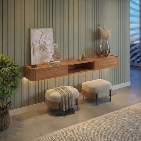 Aparador Suspenso Apolo 100% MDF 2 Gavetas 180cm com LED Marrom/Marrome
