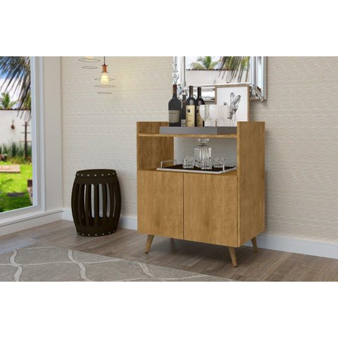 Buffet / Aparador / Bancada Sui Estilo Retrô com Pés em Madeira 2 Portas com Prateleira e Nicho para