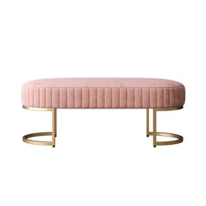 Banco Recamier Glow 193cm Cama Box Casal Base em Aço Dourado Zahav:veludo Rosa