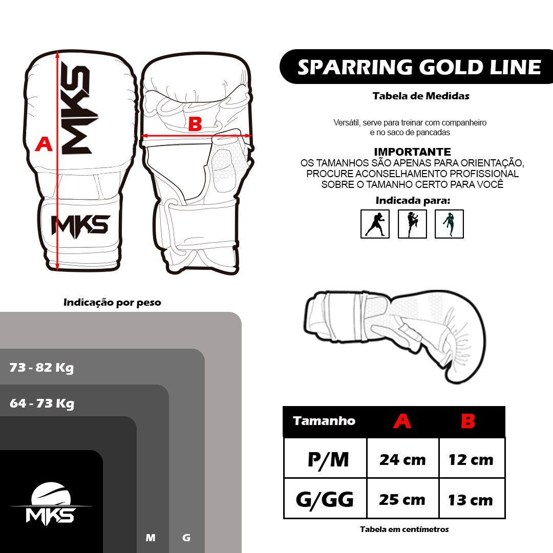 Luva de MMA Sparring MKS Combat Gold Line - Branco e Dourado - P/M - 2