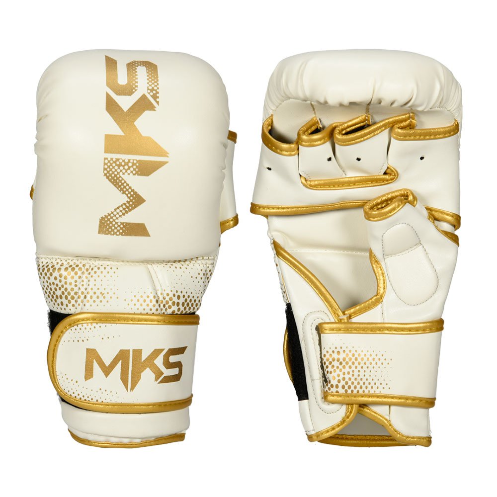 Luva de MMA Sparring MKS Combat Gold Line - Branco e Dourado - P/M - 3