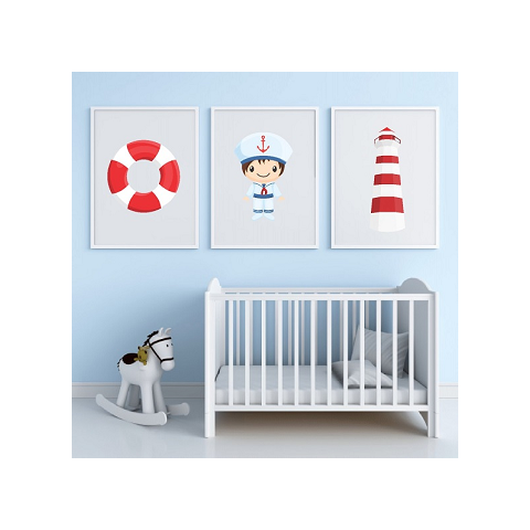 3 Quadros Decoração Quarto Bebe Marinheiro com Moldura 20x30 Cm Make Laser Qdm