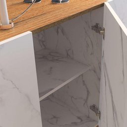 Buffet Aparador Copacabana 4 Portas Calacatta/Natura Real/Preto - PR Móveis - 5 Buffet Aparador Copacabana 4 Portas Calacatta/Natura Real/Preto - PR Móveis - 5