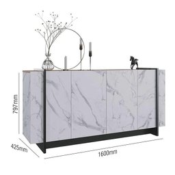 Buffet Aparador Copacabana 4 Portas Calacatta/Natura Real/Preto - PR Móveis - 7 Buffet Aparador Copacabana 4 Portas Calacatta/Natura Real/Preto - PR Móveis - 7