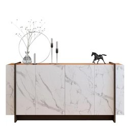 Buffet Aparador Copacabana 4 Portas Calacatta/Natura Real/Preto - PR Móveis - 1 Buffet Aparador Copacabana 4 Portas Calacatta/Natura Real/Preto - PR Móveis - 1