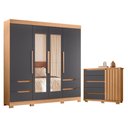 Ver imagem 1 de Guarda Roupa Solteiro Vivacce 04 Portas com Espelho e Cômoda Sapateira Duetto Freijo Titanium - Móve