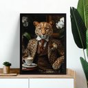 Ver imagem 1 de Quadro Onça Elegante Tomando Café 24x18cm - com Vidro:moldura Preta