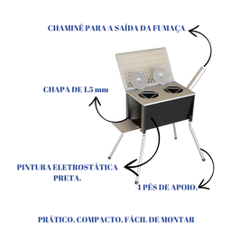 Fogão A Lenha 02 Bocas E Churrasqueira 56 Cm Altura Portátil - 6