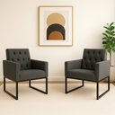 Ver imagem 1 de Kit 2 Poltronas para Recepção Thais com Base de Ferro Preto Resistente Cinza