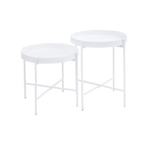 Kit Mesinha Redonda Centro Lateral Collie 40cm Metal Apoio Sofá Cama Studio Metal Madeira KIT Collie