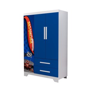 Roupeiro Infantil Carro Compacto 3 Portas em Mdf Resistente:azul