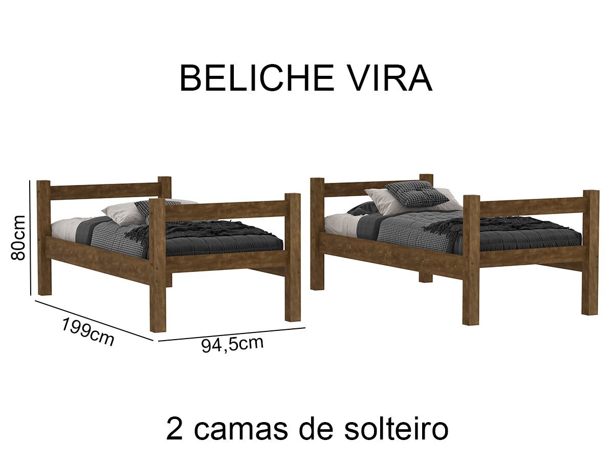 Beliche Solteiro Reforçada com Colchão que Vira Duas Camas Castanho Letícia - 5