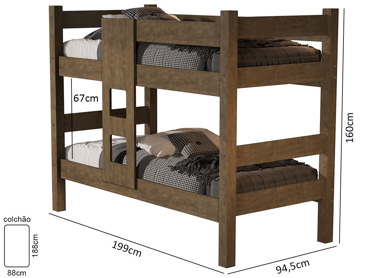 Beliche Solteiro Reforçada com Colchão que Vira Duas Camas Castanho Letícia - 3