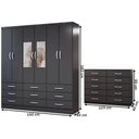 Ver imagem 4 de Guarda-roupa Casal Ava 6 Portas 9 Gavetas e Espelho com Cômoda 10 Gavetas Preto - Panorama Móveis