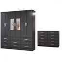 Ver imagem 3 de Guarda-roupa Casal Ava 6 Portas 9 Gavetas e Espelho com Cômoda 10 Gavetas Preto - Panorama Móveis
