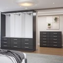 Ver imagem 6 de Guarda-roupa Casal Ava 6 Portas 9 Gavetas e Espelho com Cômoda 10 Gavetas Preto - Panorama Móveis