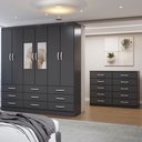 Ver imagem 5 de Guarda-roupa Casal Ava 6 Portas 9 Gavetas e Espelho com Cômoda 10 Gavetas Preto - Panorama Móveis