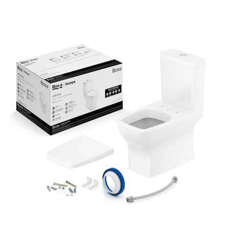 Kit de Bacia com Caixa Assento PP com Queda Amortecida e Complementos de Instalação Boss Roca I Incepa